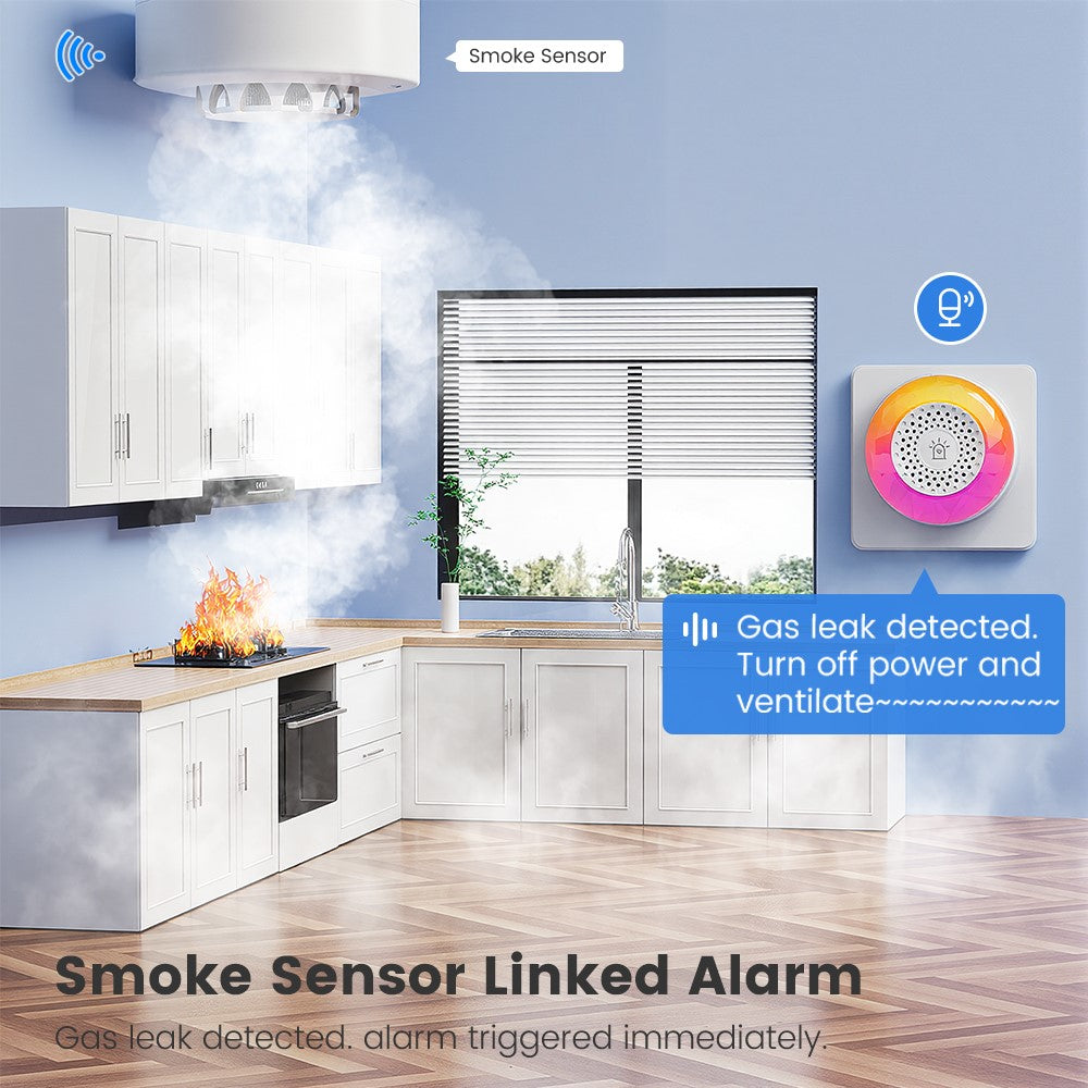 MG-BJQ001 Smart WiFi-sirenlarm 105dB plug-in-säkerhetssensor med 24 röstmeddelanden och RGB-varningslampa