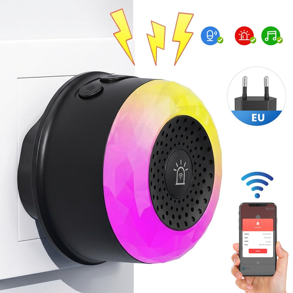 MG-BJQ001 Smart WiFi-sirenlarm 105dB plug-in-säkerhetssensor med 24 röstmeddelanden och RGB-varningslampa