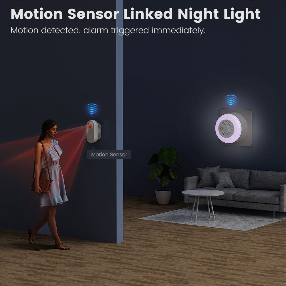 MG-BJQ001 Smart WiFi-sirenlarm 105dB plug-in-säkerhetssensor med 24 röstmeddelanden och RGB-varningslampa