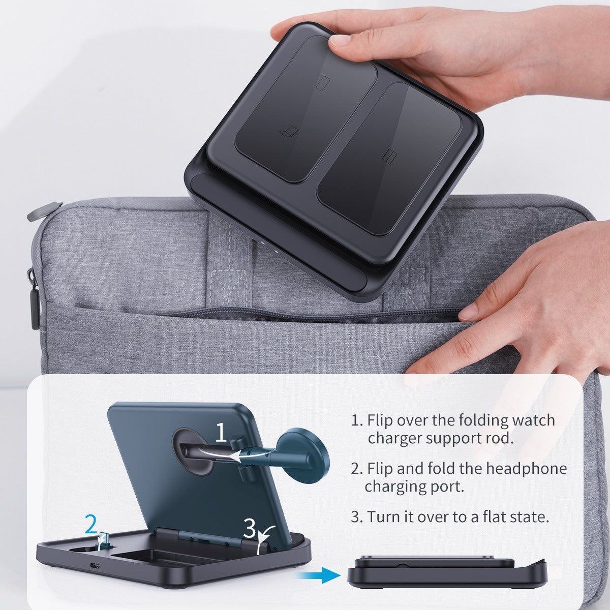 F16S 3-in-1 Wireless Charger for Samsung Galaxy Z Fold / Flip Series Phones / Smart Watch / Earbuds Foldable Charging Station