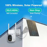 V380 Solar Powered Security Camera Night Vision 3MP HD Outdoor WiFi Surveillance PTZ Camera
