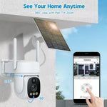 V380 Solar Powered Security Camera Night Vision 3MP HD Outdoor WiFi Surveillance PTZ Camera