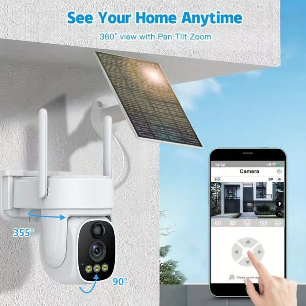 V380 Solar Powered Security Camera Night Vision 3MP HD Outdoor WiFi Surveillance PTZ Camera
