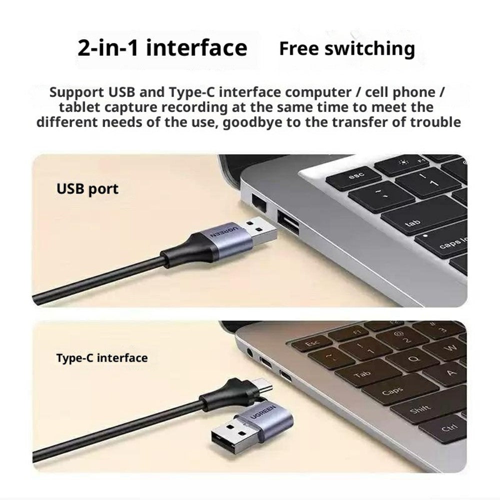 UGREEN 40189 CM489 HD Video Capture Card USB-A + Type-C Dobbelt Interface 4K Input 1080P Output