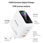 YESIDO YC114 140W GaN Charger PD 3.1 Fast Charging 3-Port Power Adapter with Dynamic Display