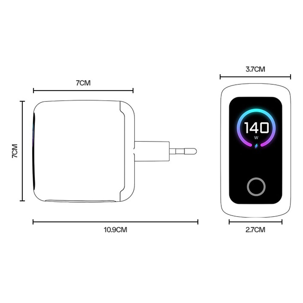 YESIDO YC114 140W GaN Charger PD 3.1 Fast Charging 3-Port Power Adapter with Dynamic Display
