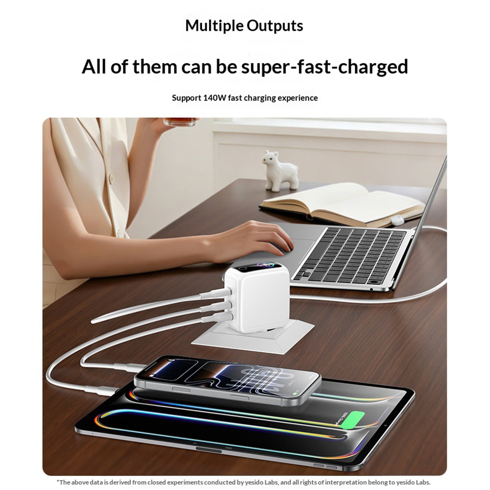 YESIDO YC114 140W GaN Charger PD 3.1 Fast Charging 3-Port Power Adapter with Dynamic Display