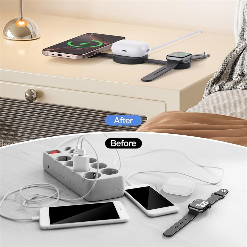 Y333 3 in 1 Wireless Charger for iPhone/AirPods/Apple Watch Foldable Desktop Stand 15W Fast Charging Station