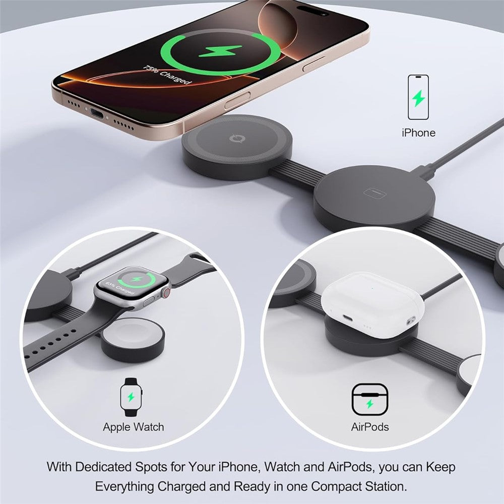 Y333 3 in 1 Wireless Charger for iPhone/AirPods/Apple Watch Foldable Desktop Stand 15W Fast Charging Station