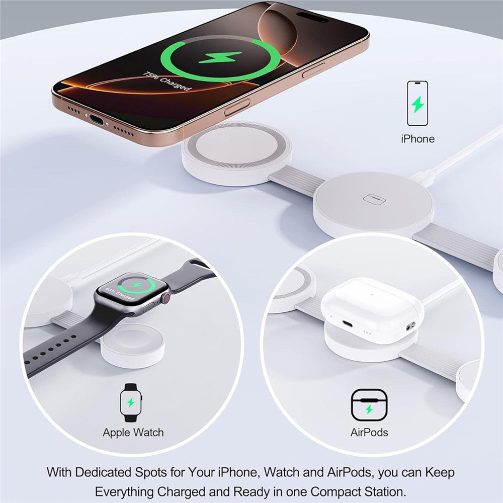 Y333 3 in 1 Wireless Charger for iPhone/AirPods/Apple Watch Foldable Desktop Stand 15W Fast Charging Station