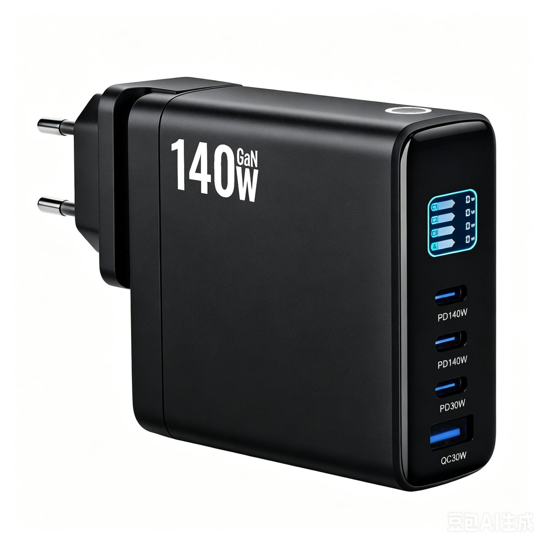 140W GaN Wall Charger with TFT Display 3 USB-C + 1 USB-A Fast Charging Power Adapter, EU Plug