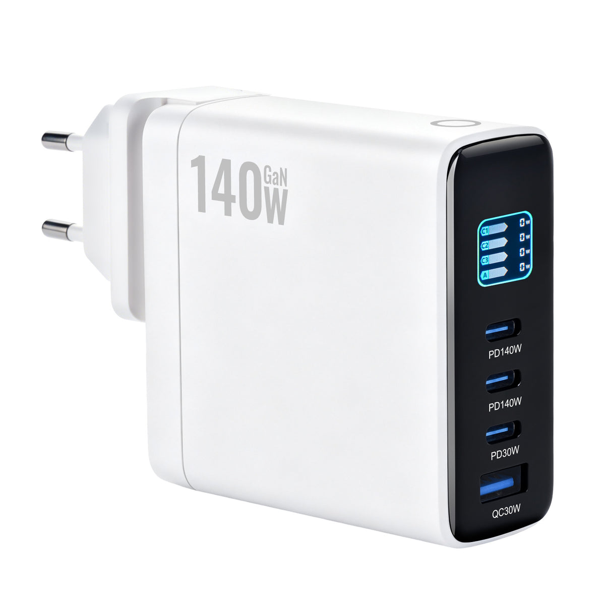 140W GaN Wall Charger with TFT Display 3 USB-C + 1 USB-A Fast Charging Power Adapter, EU Plug