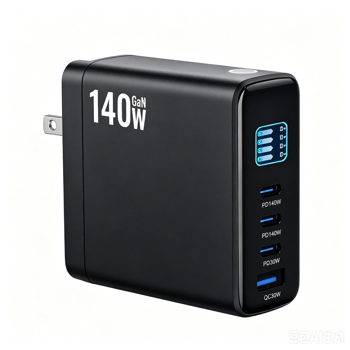 140W GaN vægoplader med TFT-display, 3 USB-C + 1 USB-A hurtigopladende strømadapter, US-stik