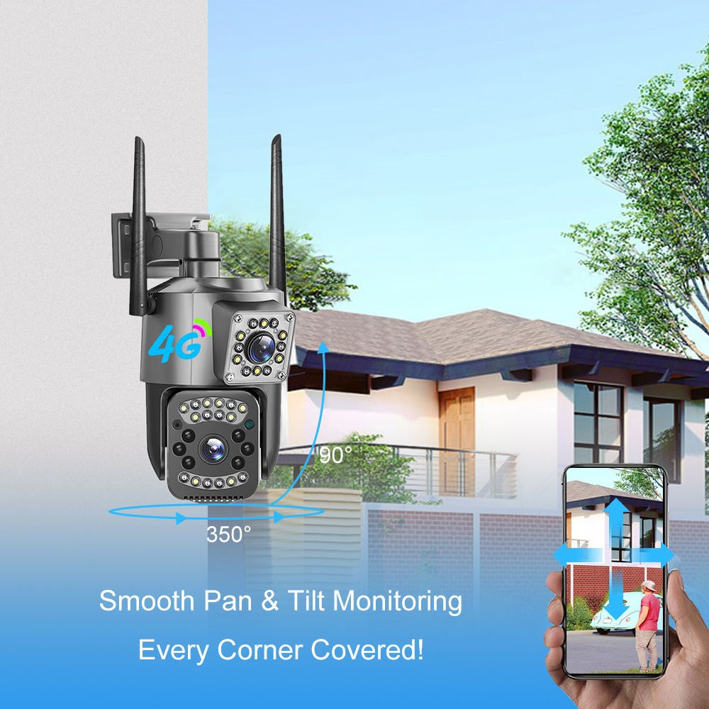 WiFi-app Säkerhetskamera med dubbla linser 2MP+2MP Vattentät utomhuskamera i fullfärg, nattseende, IP66, vädertålig säkerhetskamera