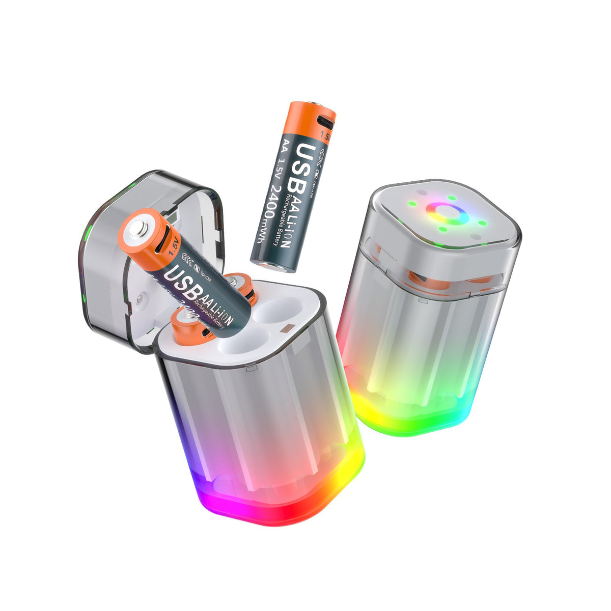 JYS-X160 RGB Lighting 4-Slot Battery Charging Station with 4Pcs 1600mAh AA Lithium Batteries for VR Controllers