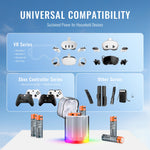 JYS-X160 RGB Lighting 4-Slot Battery Charging Station with 4Pcs 1600mAh AA Lithium Batteries for VR Controllers