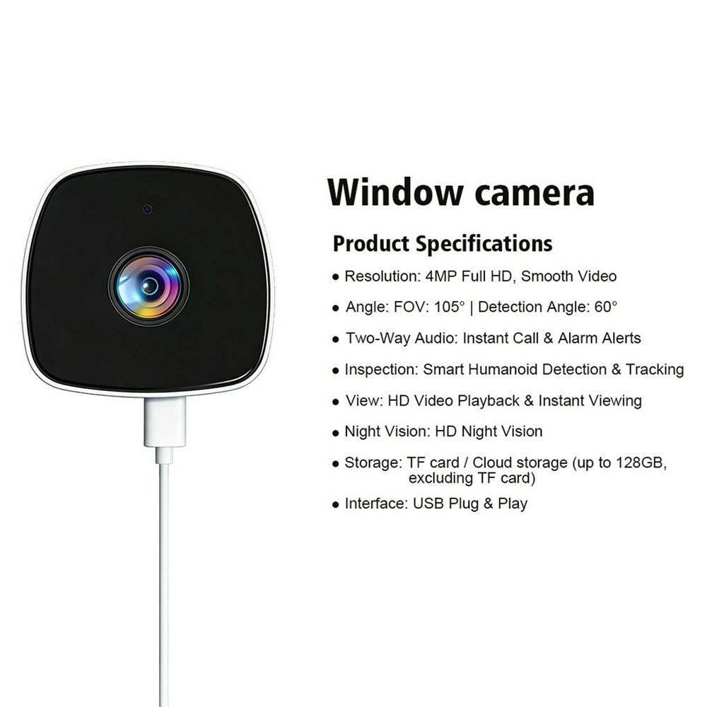 4MP Window Security Camera WiFi Dual-Band Night Vision Human Detection Two-Way Audio Safety Camera (No Memory Card)