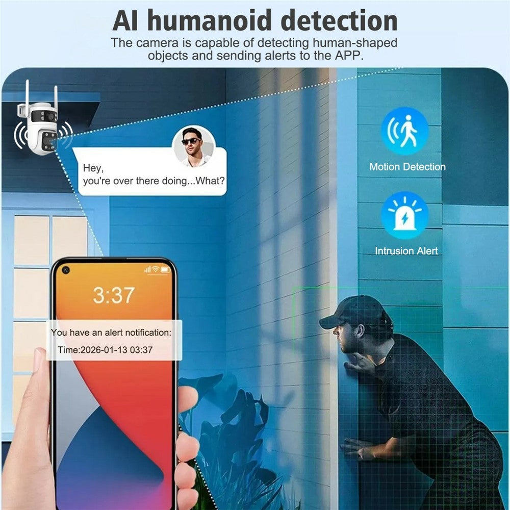 BD03 Dual Lens PTZ Security Camera IP66 Waterproof AI Detection Night Vision WiFi Surveillance Camera