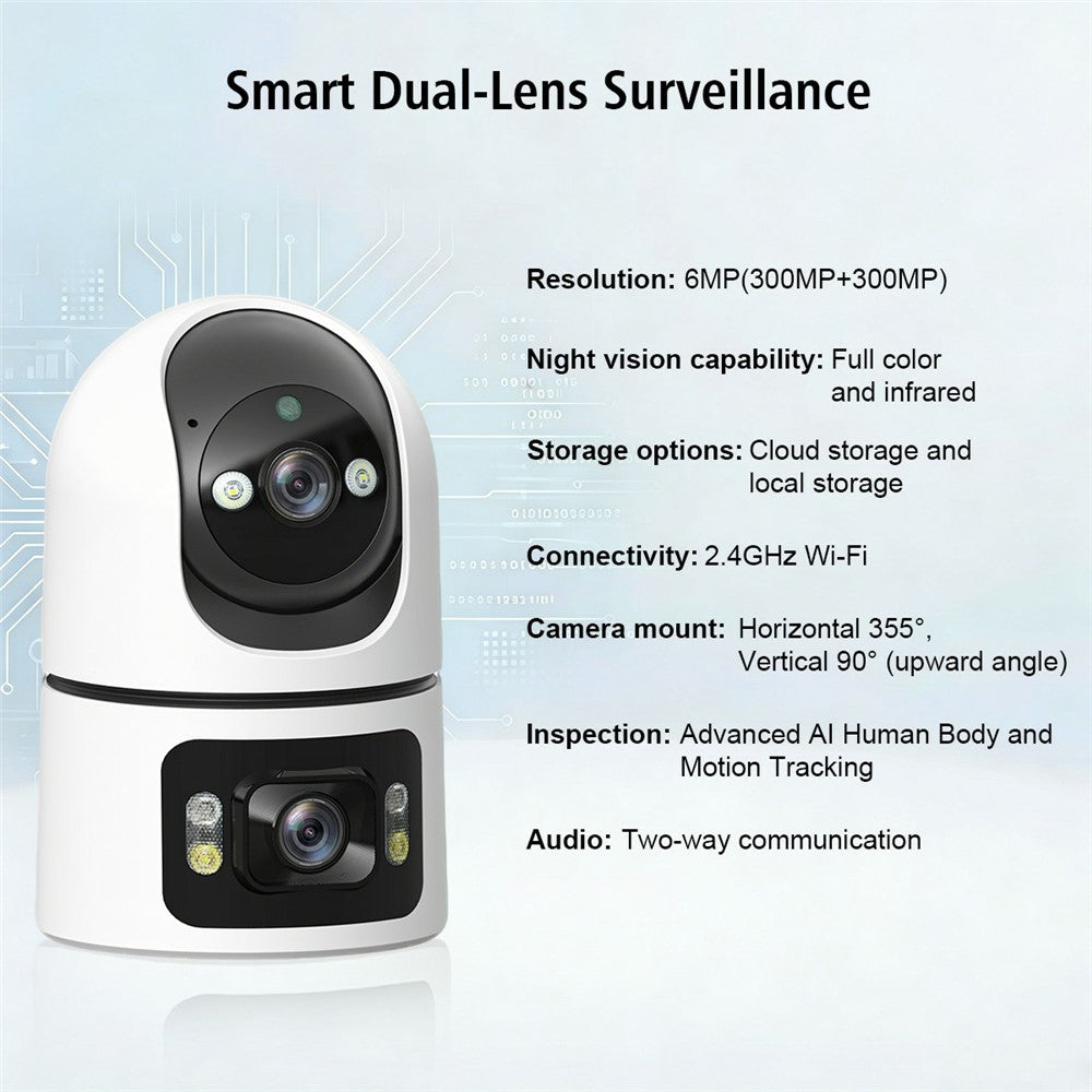 M15 Dual Lens WiFi Security Camera 6MP Pan Tilt Two Way Audio Night Vision IP Camera (without TF Card)