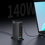 NCC777 140W GaN Desktoplader USB-C + USB-A 8-Port Lynopladningsstation til Bærbar Computer Telefon