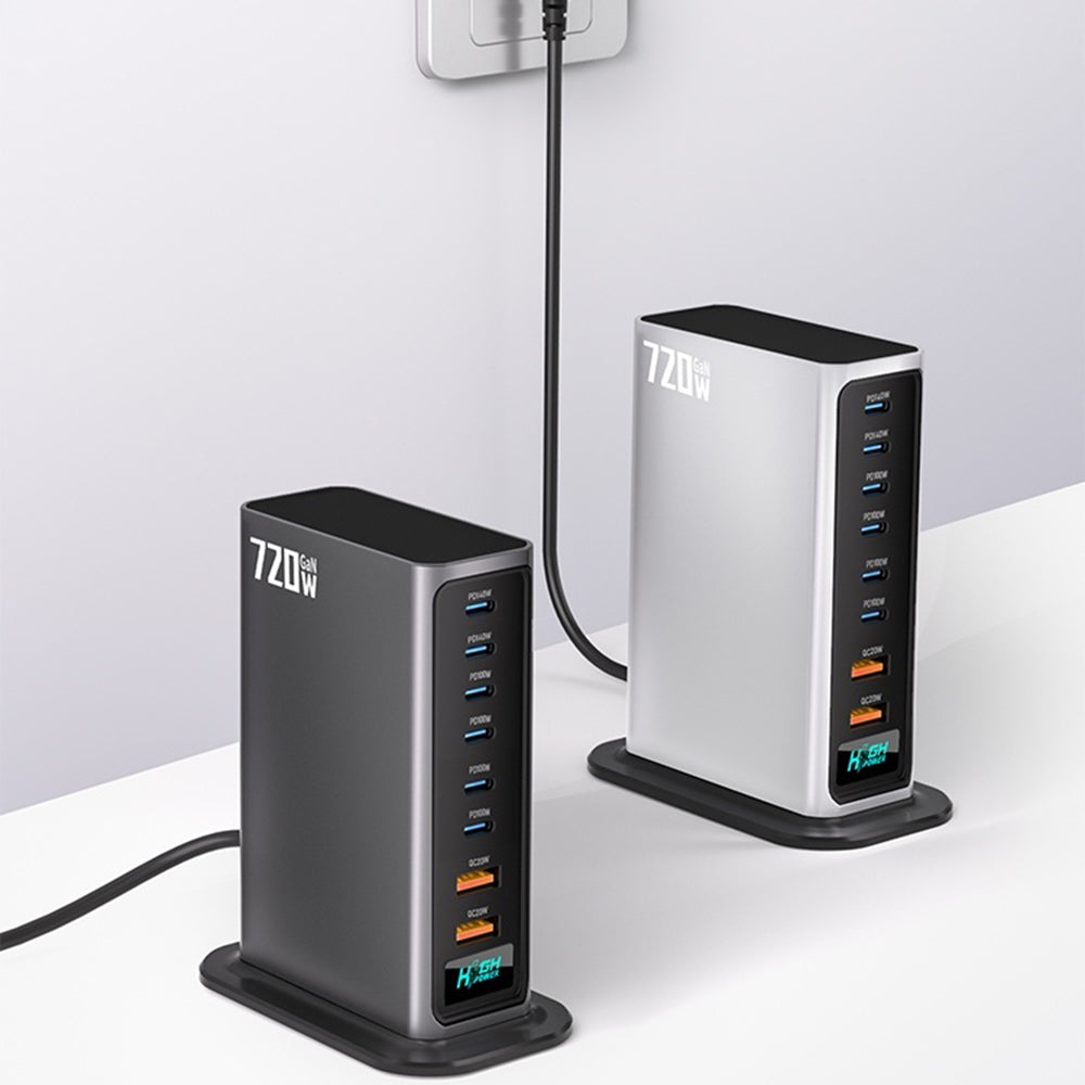 NCC777 140W GaN Desktoplader USB-C + USB-A 8-Port Lynopladningsstation til Bærbar Computer Telefon