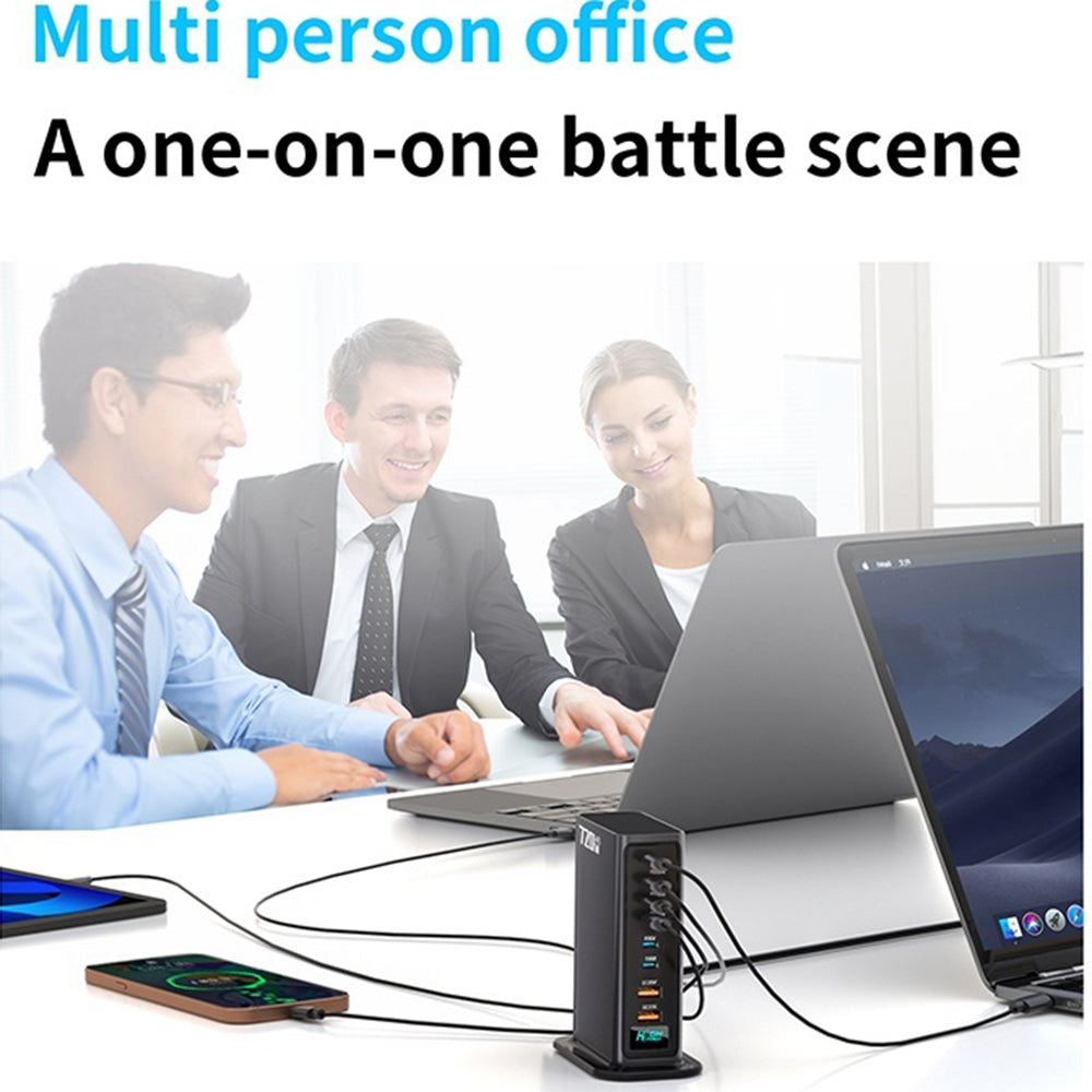 NCC777 140W GaN Desktoplader USB-C + USB-A 8-Port Lynopladningsstation til Bærbar Computer Telefon