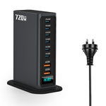 NCC777 140W GaN Desktoplader USB-C + USB-A 8-Port Lynopladningsstation til Bærbar Computer Telefon
