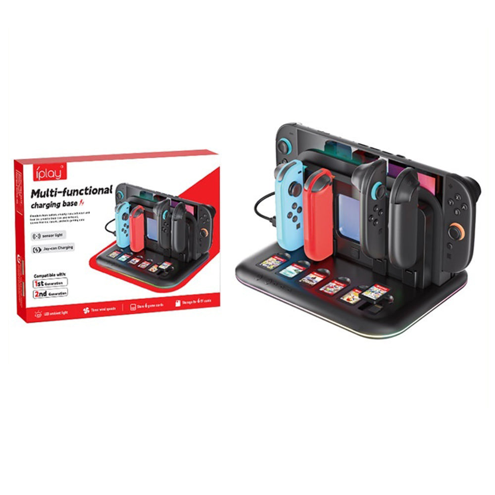 IPLAY HBS-2879 Cooling Stand for Nintendo Switch 2 / OLED / Switch RGB Lighting Charging Dock with Game Card Storage