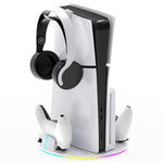 8057 Dual Controller Charging Station for Sony PlayStation 5 / 5 Slim / 5 Pro Console Stand Headphone Holder