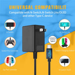 MIMD 2.6A AC Adapter for Nintendo Switch / Lite / OLED Game Controller Type-C Charger with 1.5m Cable