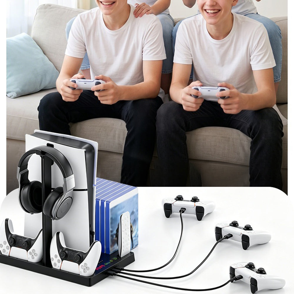 IPLAY HBP-534 Cooling Stand for Sony PlayStation 5/5 Pro/5 Slim Digital/Disc Version Dual Controller Charging Station with Fan Headset Holder