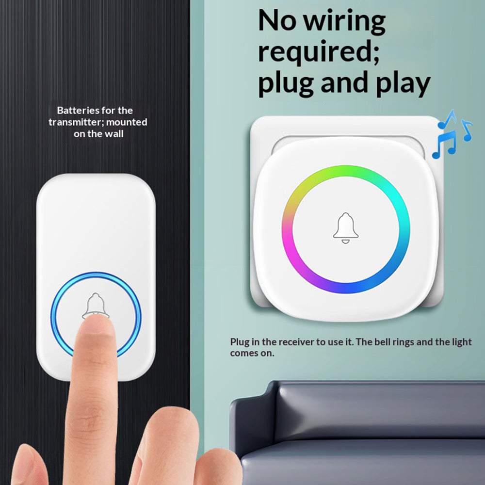 A6 Wireless Doorbell Kit 300m Range Colorful LED 60 Melodies No Wiring, 2 Transmitters + 1 Receiver