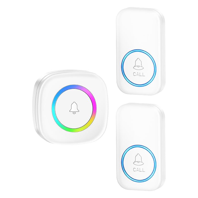 A6 Wireless Doorbell Kit 300m Range Colorful LED 60 Melodies No Wiring, 2 Transmitters + 1 Receiver
