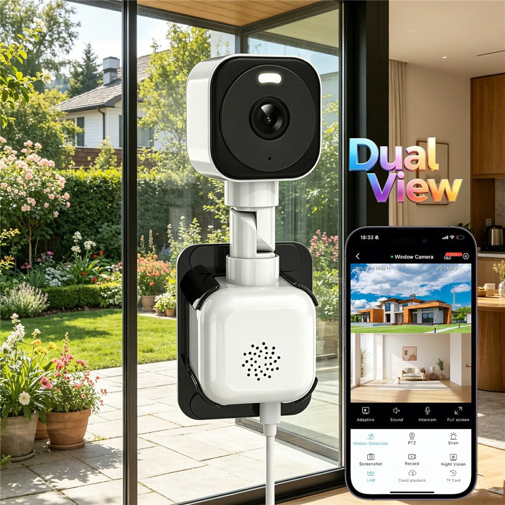 K6W-2 2K Dual Lens Window WiFi Camera Drill-Free Security Camera for Home and Shop Use