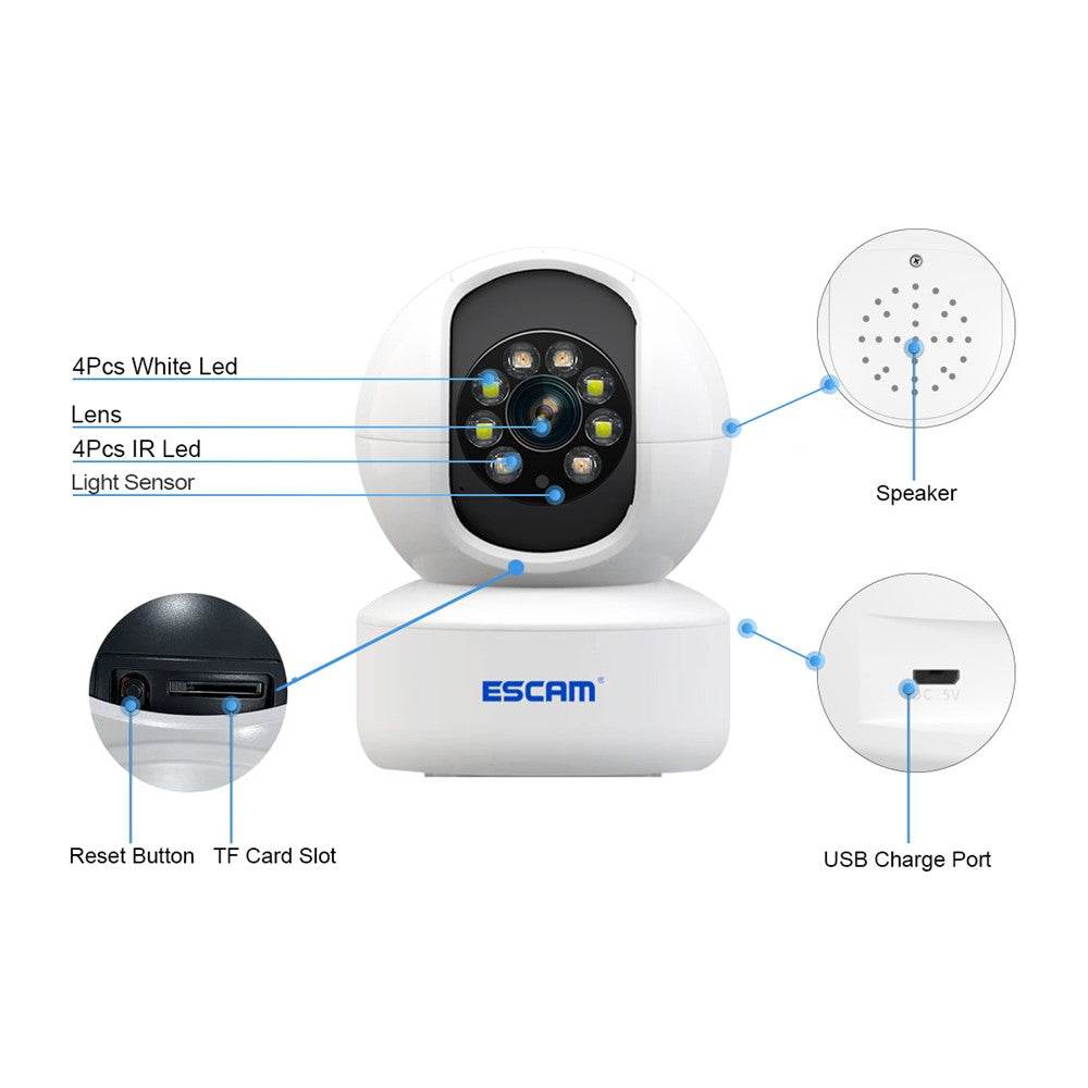 ESCAM QF005 3.0MP WiFi Two-way Voice Humanoid Detection IP Camera IR LED Night Vision Security Camera