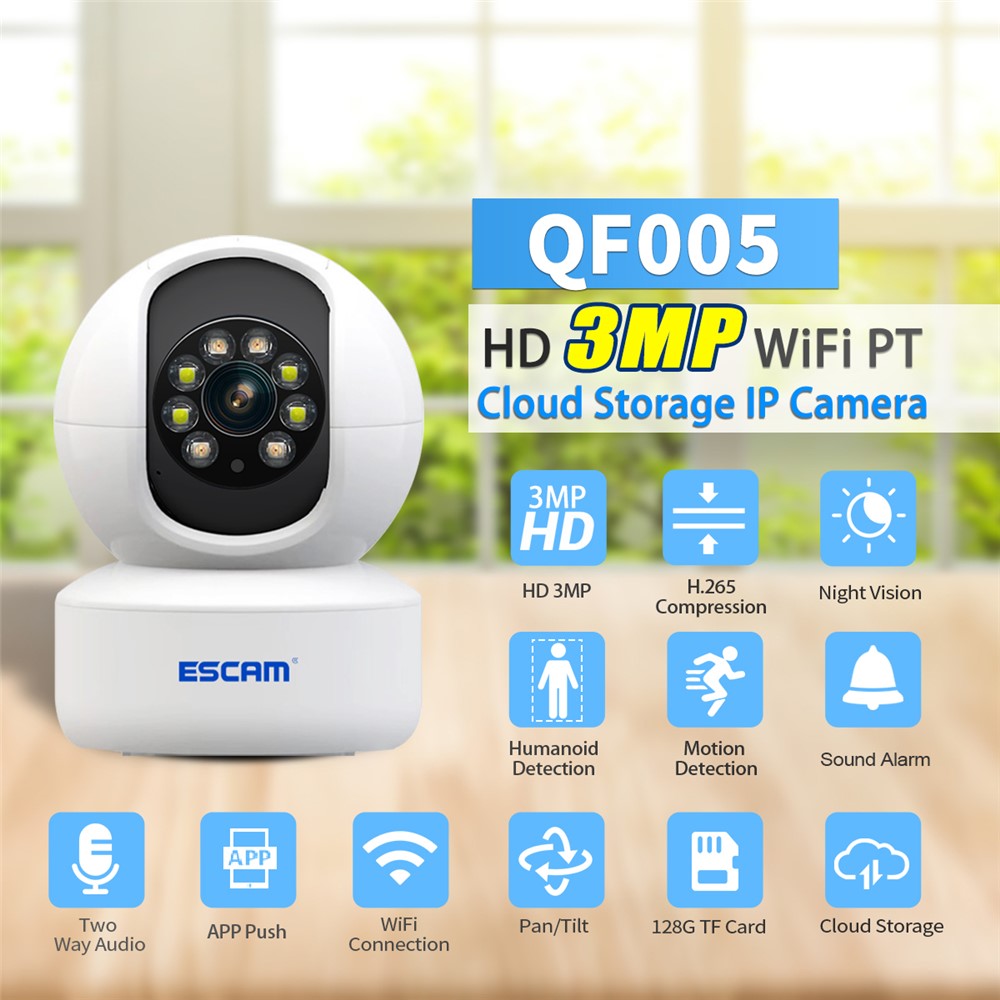 ESCAM QF005 3.0MP WiFi Two-way Voice Humanoid Detection IP Camera IR LED Night Vision Security Camera