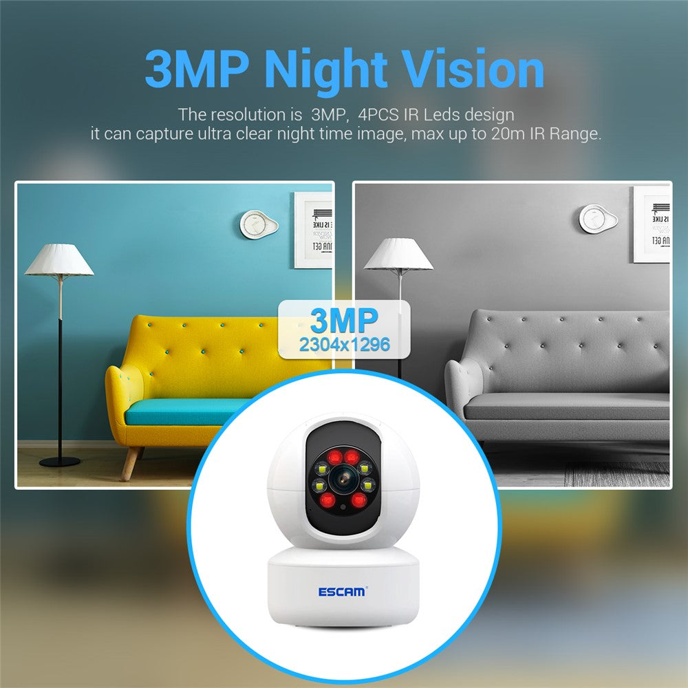 ESCAM QF005 3.0MP WiFi Two-way Voice Humanoid Detection IP Camera IR LED Night Vision Security Camera