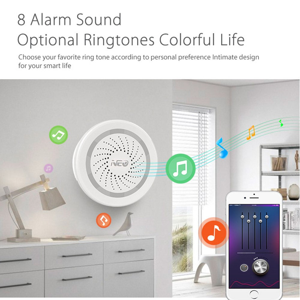 NEO NAS-AB02W Smart Wireless Alarm 2.4GHz WiFi Mini Siren Alarm Support Mobile Phone Control for Home (USB Powered)