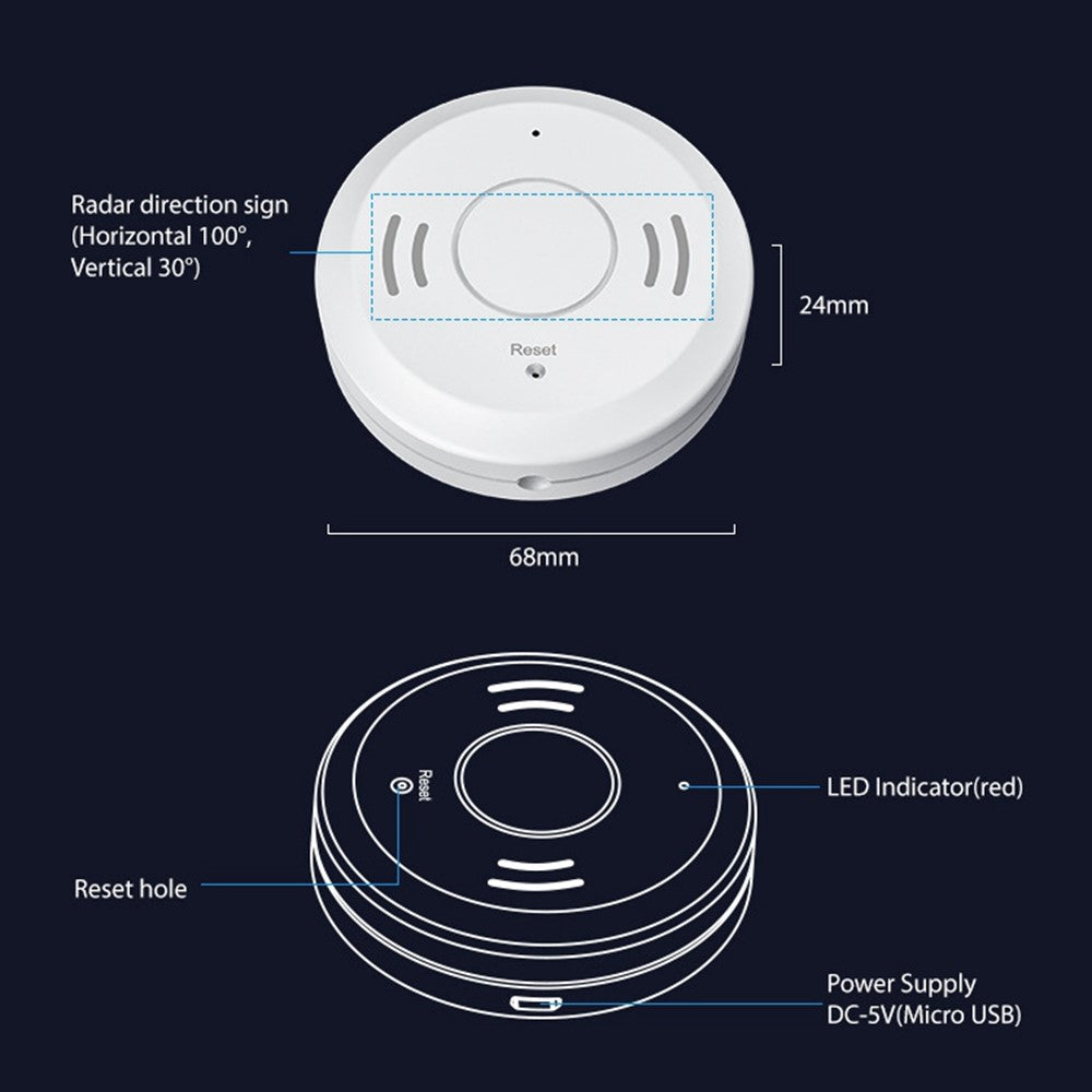 NEO NAS-PS01W Tuya Smart WiFi+Bluetooth-compatible Dual Mode Radar Human Presence Sensor APP Control Human Detection Sensor for Meeting Room Bedroom