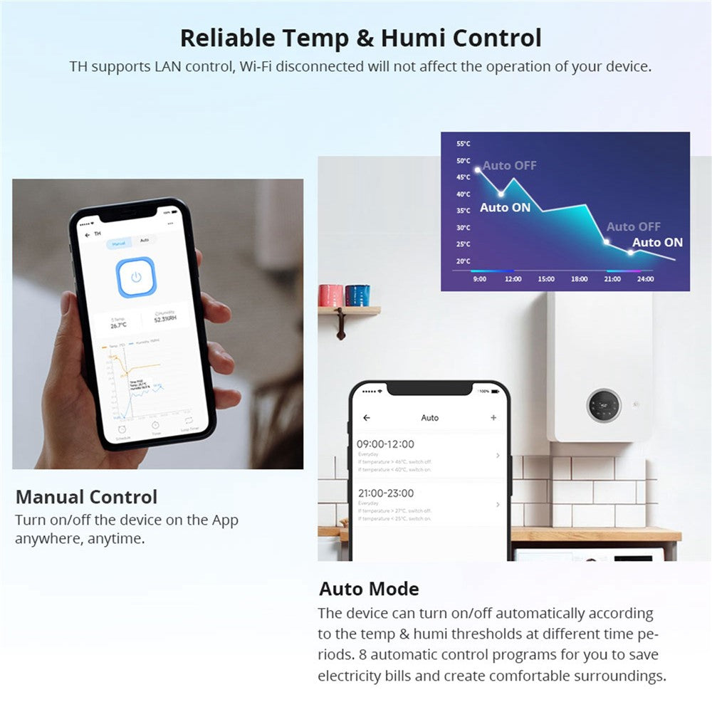 SONOFF TH Origin THR320 20A Max Smart Temperature and Humidity Monitoring Switch Temperature Humidity Sensor for Home, Swimming Pool, Greenhouse