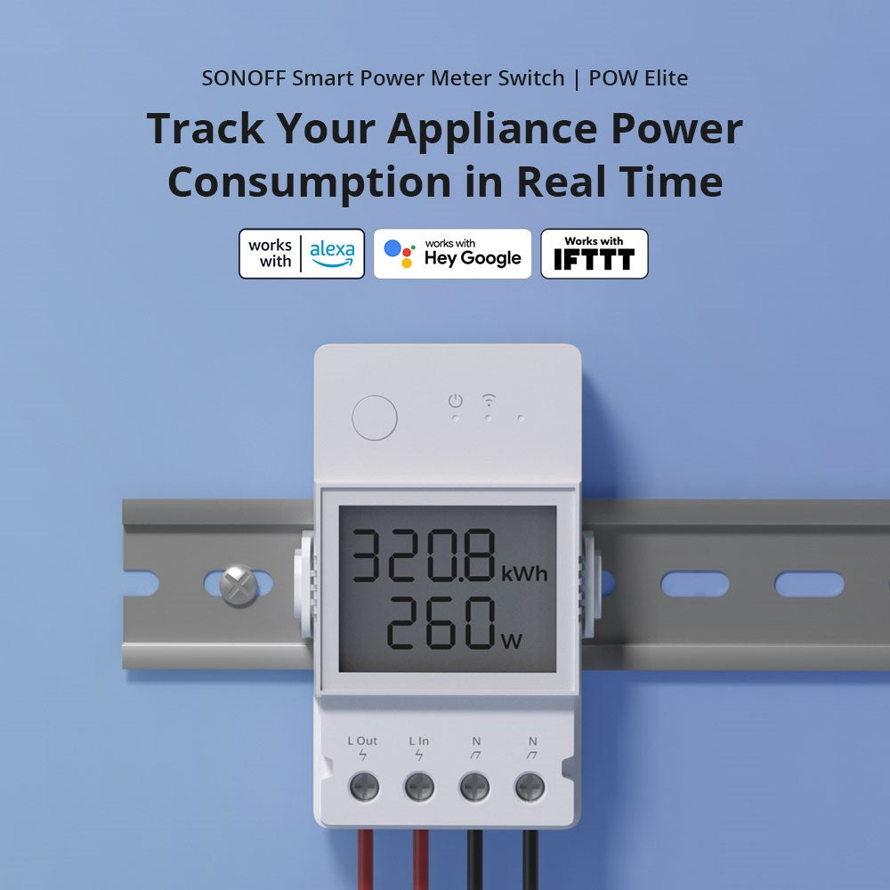SONOFF POW Elite POWR320D 20A maks. intelligent målerskifter med energiovervågning, LCD-display, universelt gør-det-selv-modul til intelligent hjem, kompatibel med Home Assistant, IFTTT