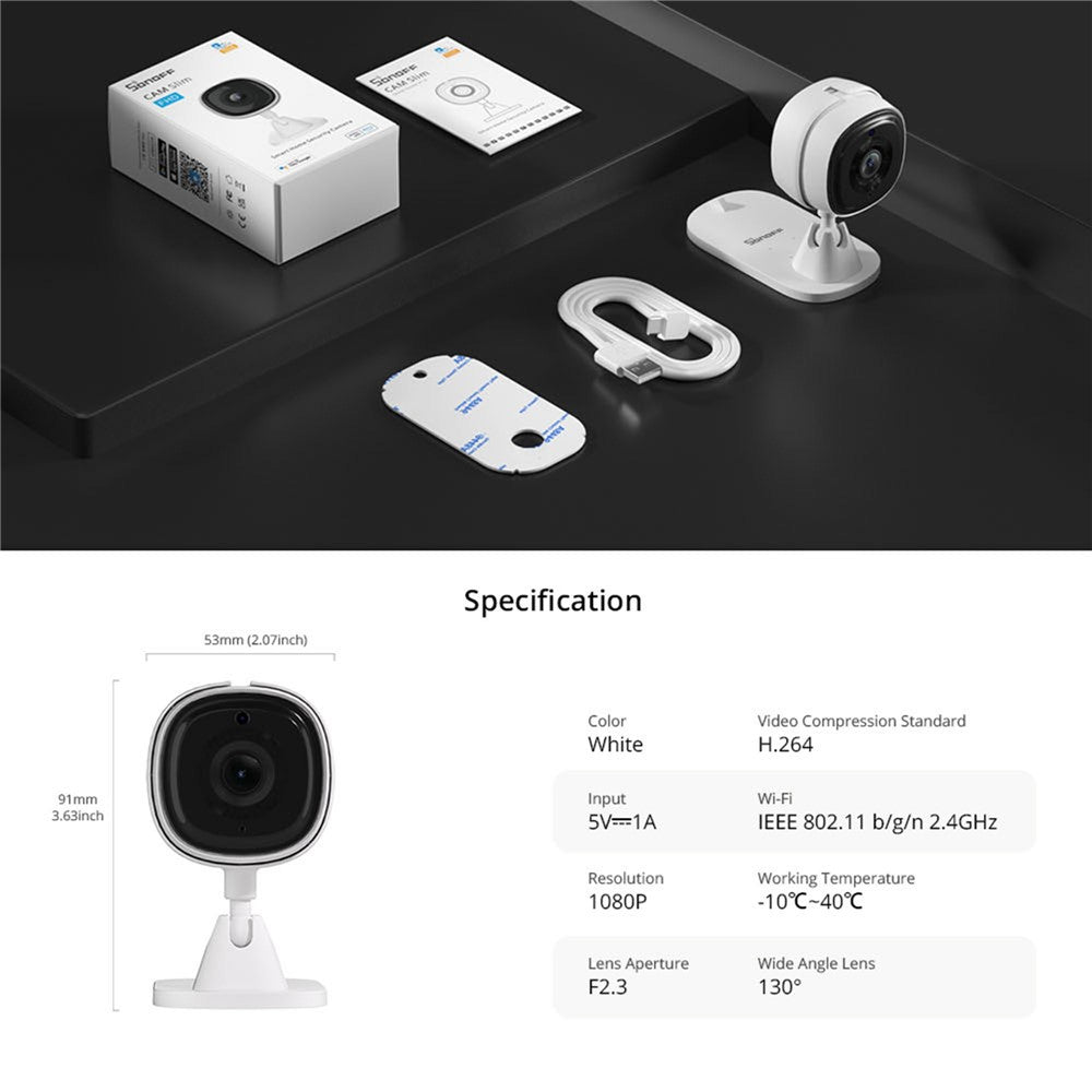 SONOFF CAM Slim Smart Hemövervakningskamera Tvåvägsljud 1080P HD Monitorkamera Stöder Ultraklar Nattseende