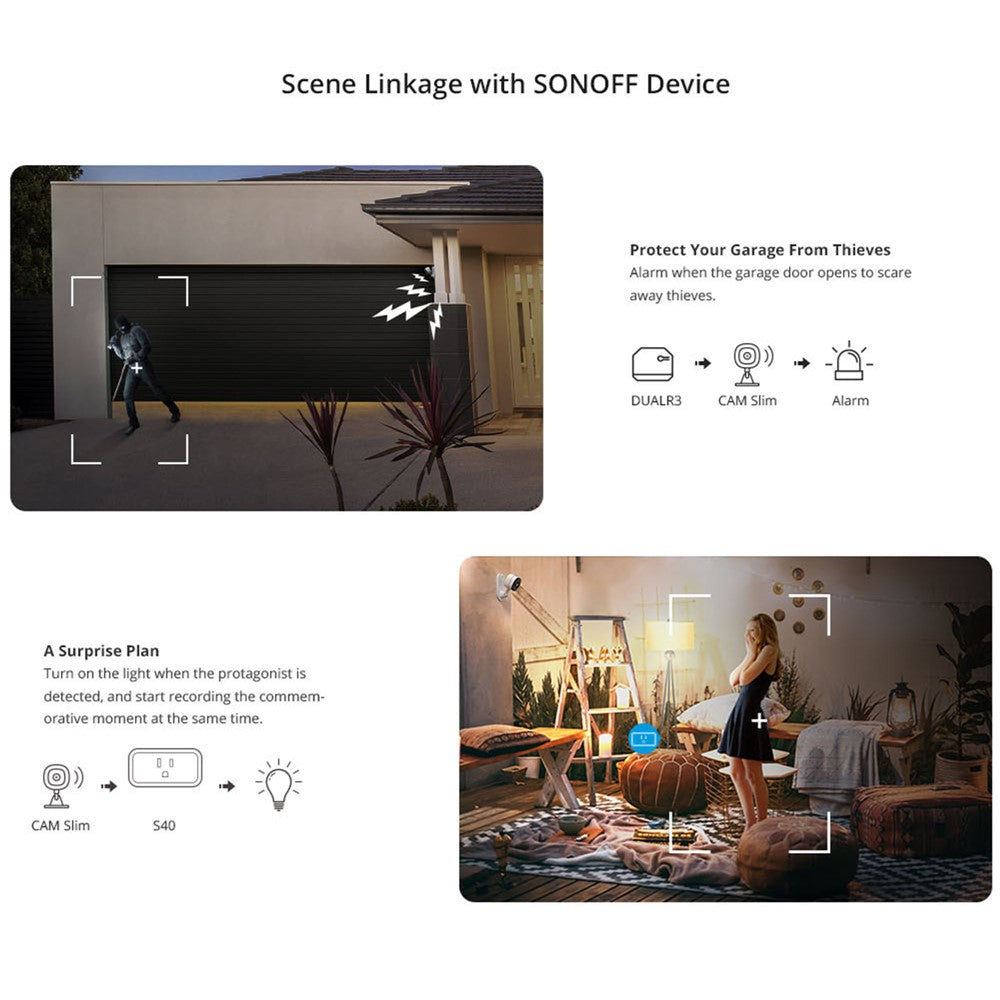SONOFF CAM Slim Smart Hemövervakningskamera Tvåvägsljud 1080P HD Monitorkamera Stöder Ultraklar Nattseende