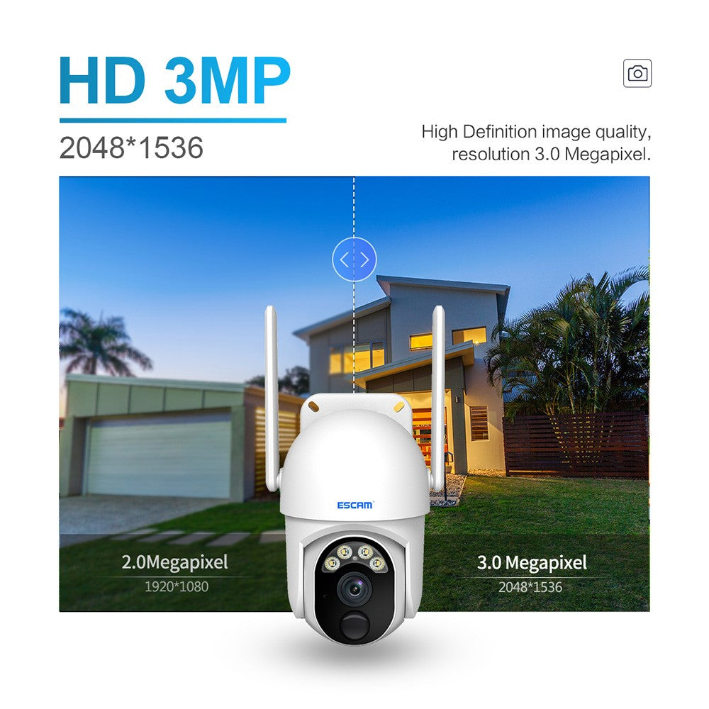 ESCAM QF103 3MP Cloud Storage PT WiFi PIR Alarm IP Camera + Solar Panel Full Color Night Vision Camera Security Monitor Camera Support Two Way Audio