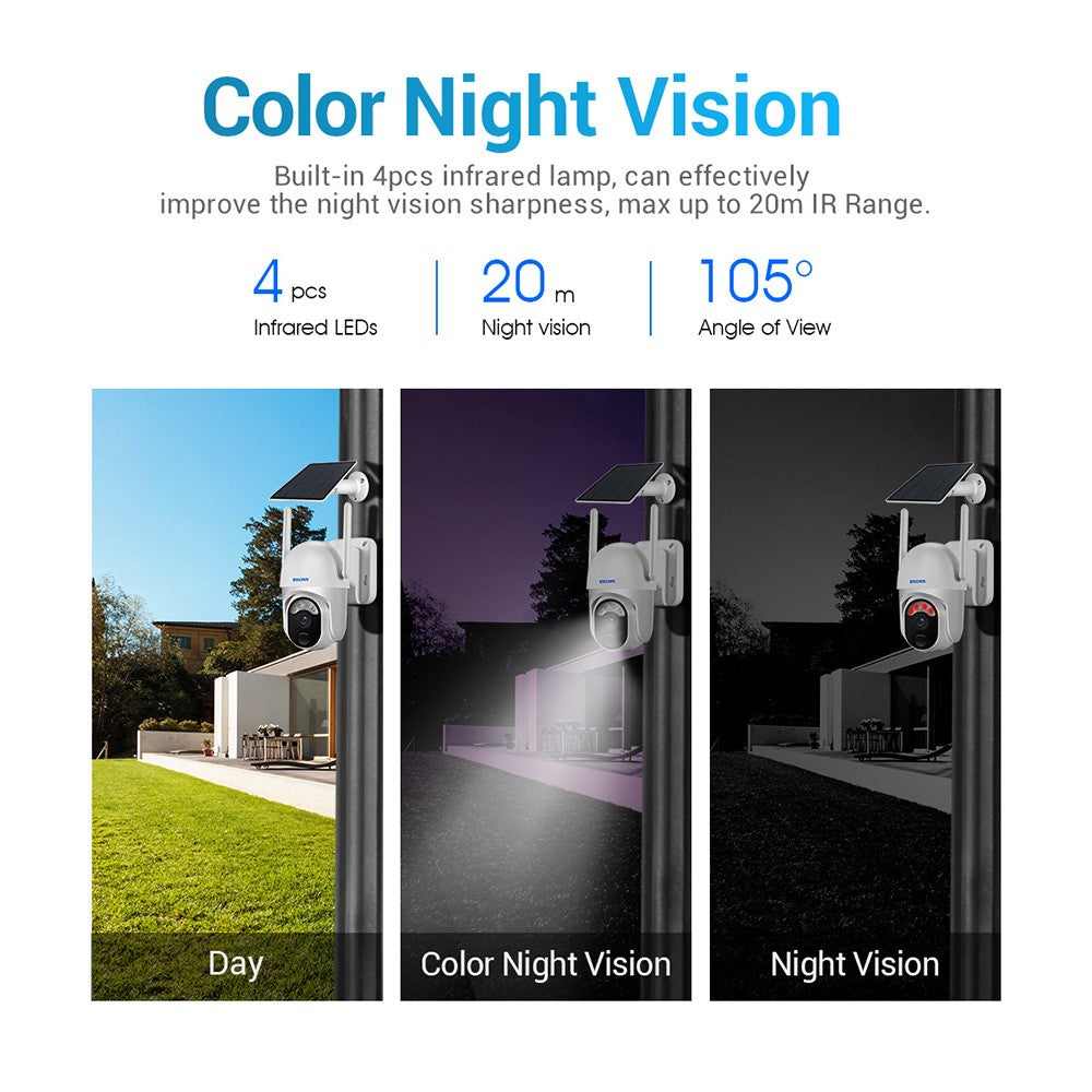 ESCAM QF103 3MP Cloud Storage PT WiFi PIR Alarm IP Camera + Solar Panel Full Color Night Vision Camera Security Monitor Camera Support Two Way Audio
