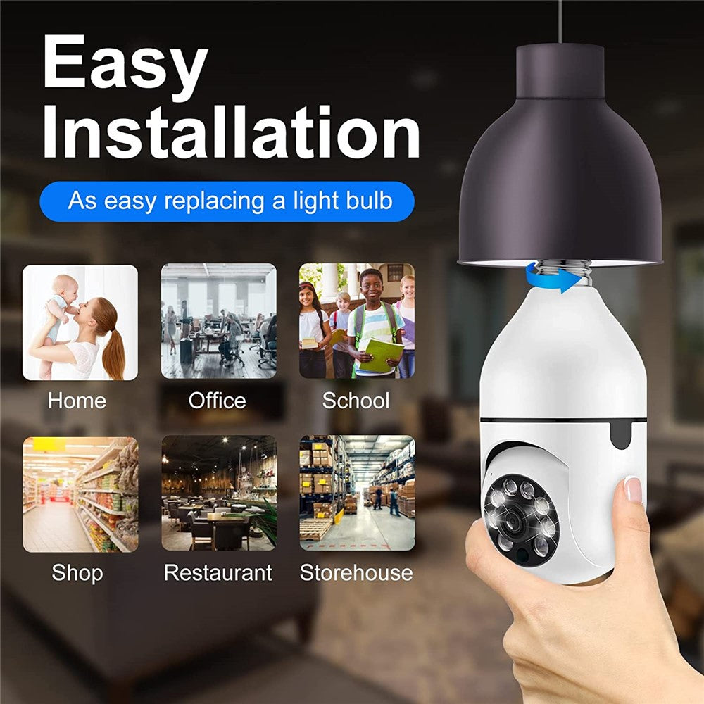 2.4G Smart WiFi Camera Mini PTZ 1080P HD IP Camera with Bulb E27 Socket, Two-Way Talk Home Surveillance