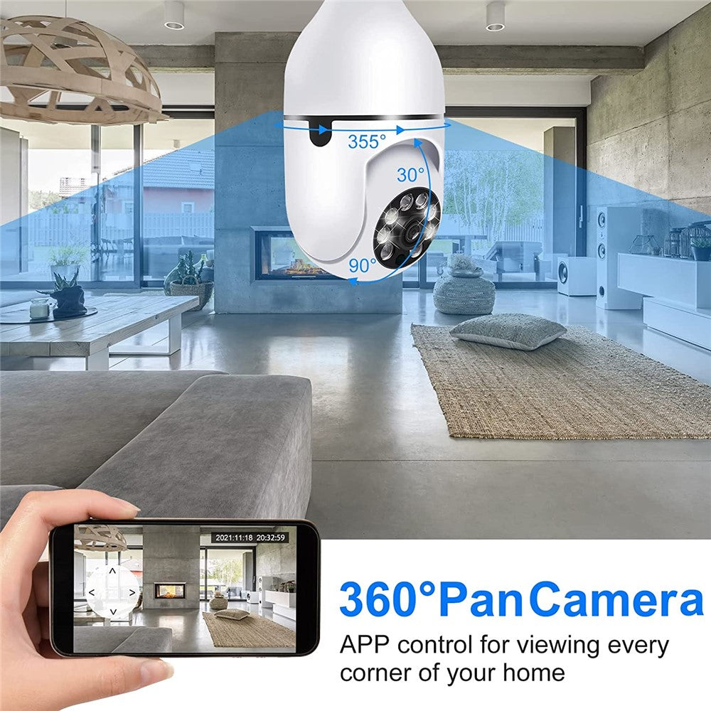 2.4G Smart WiFi Camera Mini PTZ 1080P HD IP Camera with Bulb E27 Socket, Two-Way Talk Home Surveillance