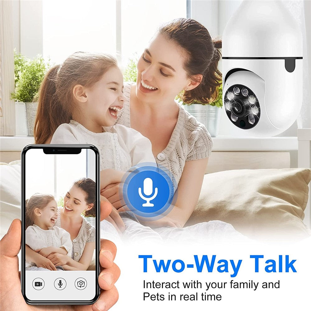 2.4G Smart WiFi Camera Mini PTZ 1080P HD IP Camera with Bulb E27 Socket, Two-Way Talk Home Surveillance