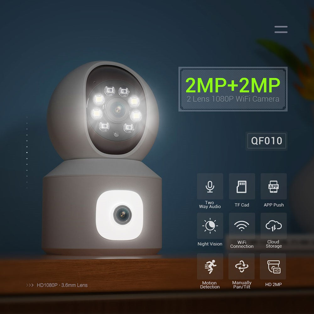 ESCAM QF010 2x2MP Dual Lens Motion Detection WiFi Camera Two-Way Voice Camera Support Cloud Storage