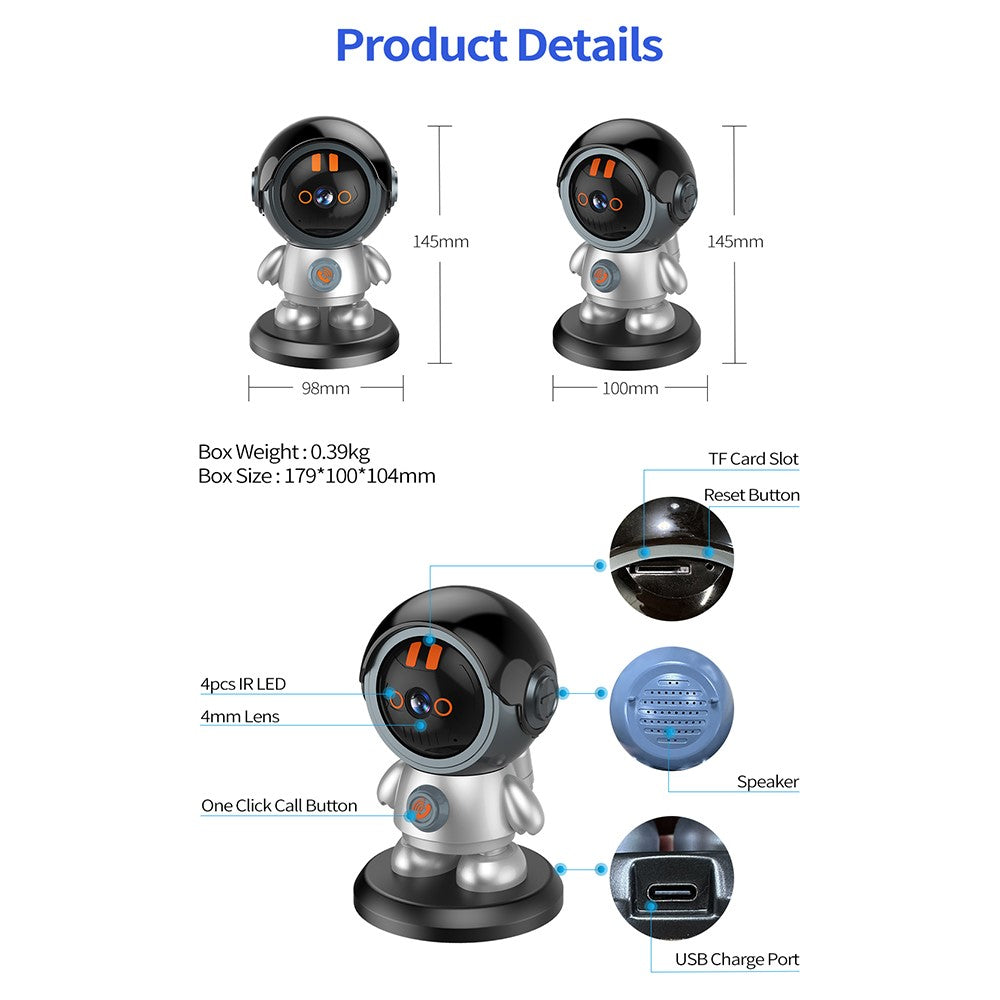 ESCAM PT302 3MP 1296P One Click Call Robotman H.265 WiFi IP Camera Home Security CCTV